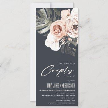 NAVY RUST FLORAL MONSTERA LEAVES COUPLES SHOWER Invitations