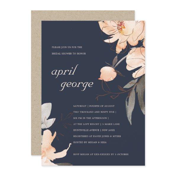 NAVY RUST TERRACOTTA FLORAL  INVITE