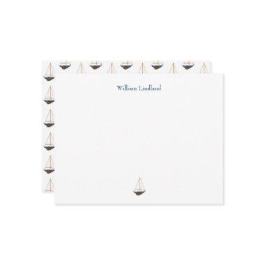 Navy Sailboat Classic Coastal Personalized Note