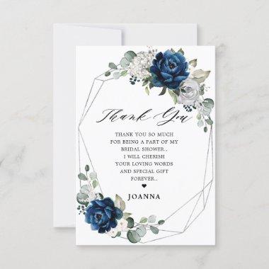 Navy Silver Champagne Geometric Bridal Shower Thank You Invitations