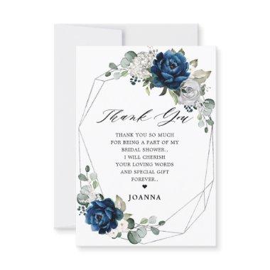 Navy Silver Champagne Geometric Bridal Shower Thank You Invitations