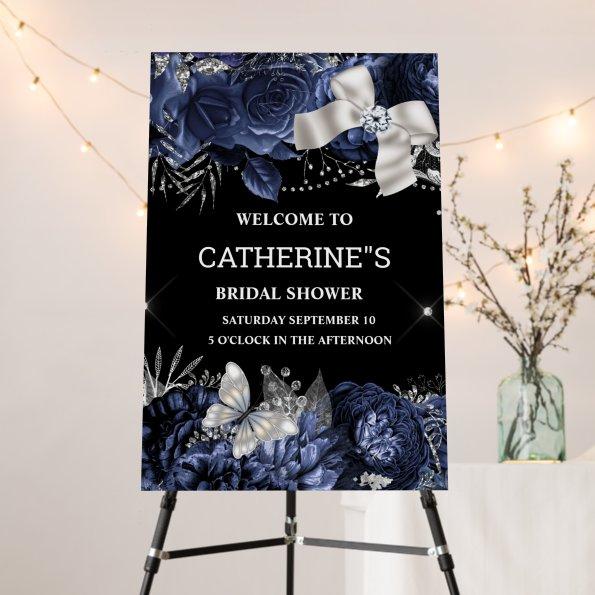 Navy silver glitter bow diamond butterfly chic  foam board