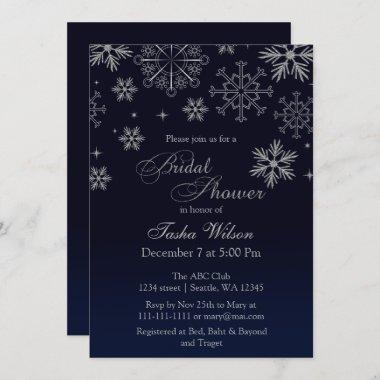 Navy Silver Glitter Winter Bridal Shower Invite