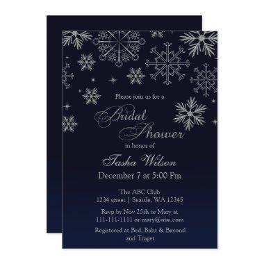 Navy Silver Glitter Winter Bridal Shower Invite