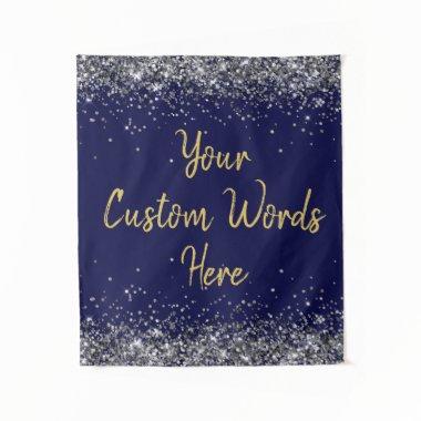 Navy Silver Gold Birthday Party Photo Booth Prop Tapestry