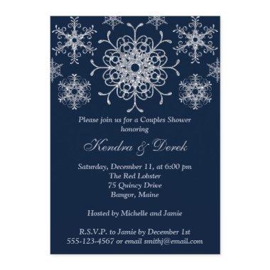 Navy, Silver Snowflakes Couples Shower Invite