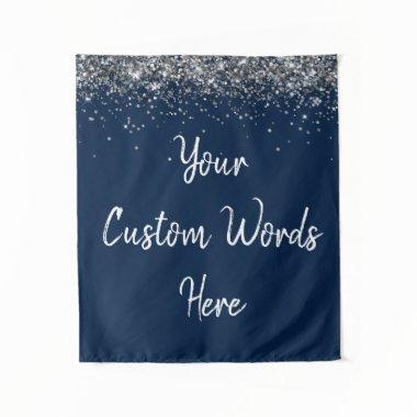 Navy Silver White Birthday Party Photo Booth Prop Tapestry