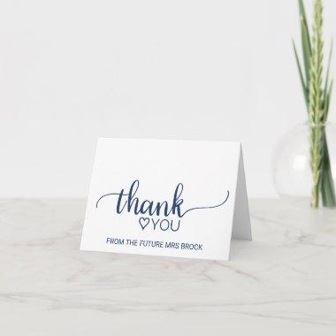 Navy Simple Calligraphy Bridal Shower Thank You