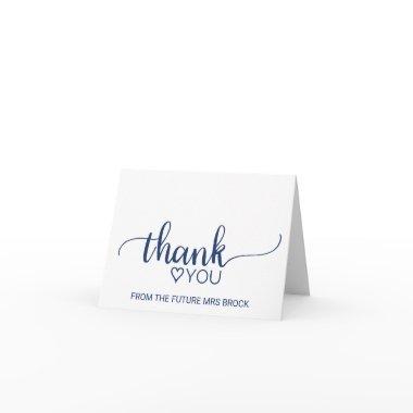 Navy Simple Calligraphy Bridal Shower Thank You