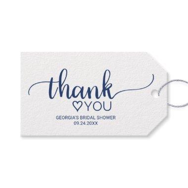 Navy Simple Calligraphy Thank You Bridal Shower Gift Tags