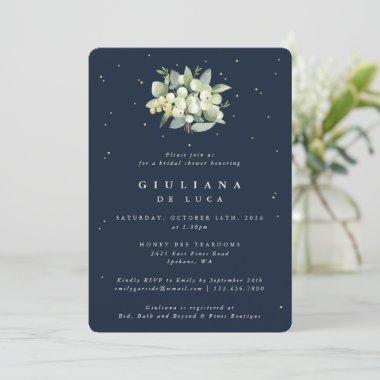 Navy Snowberry+Eucalyptus Winter Bridal Shower Invitations