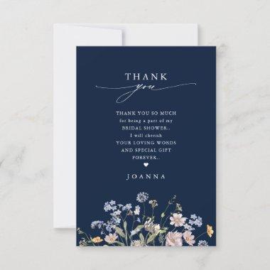 Navy Spring Wildflower Meadow Bridal Shower Thank You Invitations