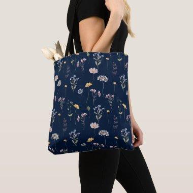 Navy Spring Wildflower Meadow Garden Wedding Tote Bag