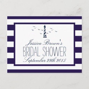 Navy Stripe Lighthouse Bridal Shower Recipe Invitations