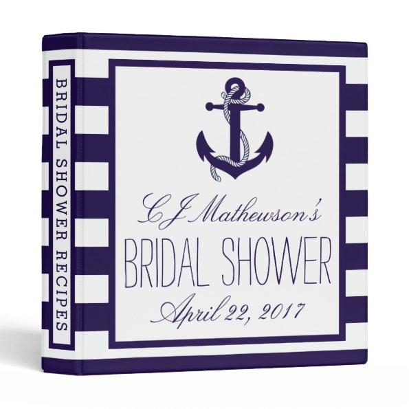 Navy Stripe Nautical Anchor Bridal Shower Recipe 3 Ring Binder