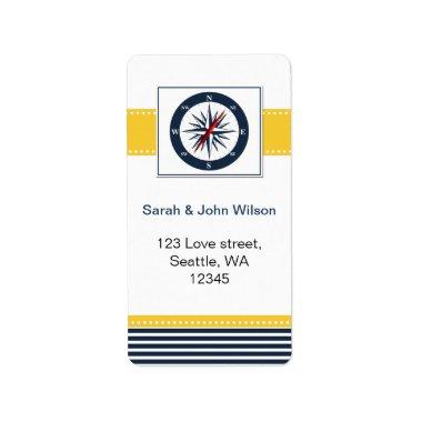navy stripes,compass, nautical wedding labels