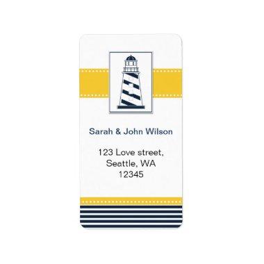 navy stripes,lighthouse, nautical wedding labels