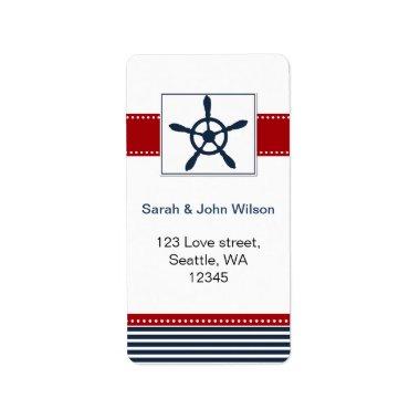 navy stripes, rudder, nautical wedding labels