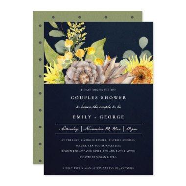 NAVY SUNFLOWER EUCALYPTUS FLORAL COUPLES SHOWER Invitations