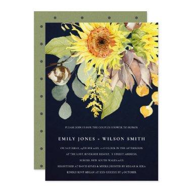 NAVY SUNFLOWER EUCALYPTUS FLORAL COUPLES SHOWER Invitations