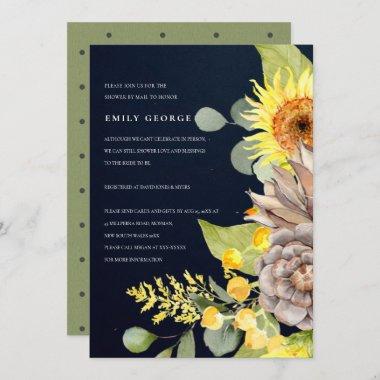 NAVY SUNFLOWER EUCALYPTUS FLORAL SHOWER BY MAIL Invitations