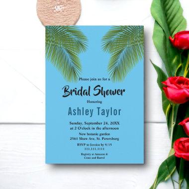 Navy Tropical Palm Beach Destination Bridal Shower Invitations