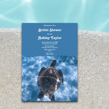 Navy Underwater Aquatic Turtle Beach Bridal Shower Invitations