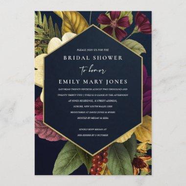 NAVY VINTAGE RETRO BURGUNDY FLORAL BRIDAL SHOWER Invitations