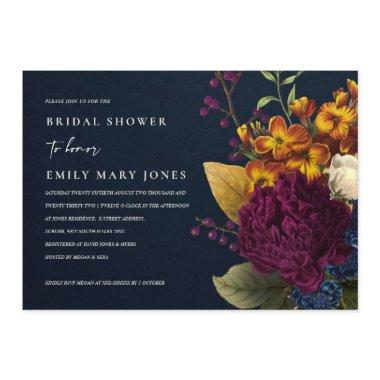 NAVY VINTAGE RETRO BURGUNDY FLORAL BRIDAL SHOWER Invitations