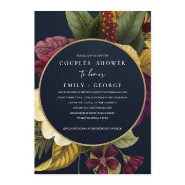 NAVY VINTAGE RETRO BURGUNDY FLORAL COUPLES SHOWER Invitations