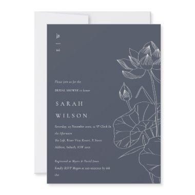 Navy Waterlily Floral Sketch  Invite