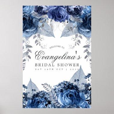 Navy & White and Silver Foil Bridal Shower Welcome Poster