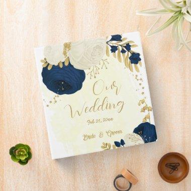 navy & white flowers gold wedding photo album 3 ring binder