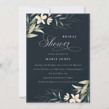 Navy White Greenery Floral Bridal Shower Invite