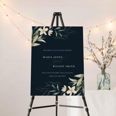 Navy White Greenery Floral Couples Shower Welcome Foam Board