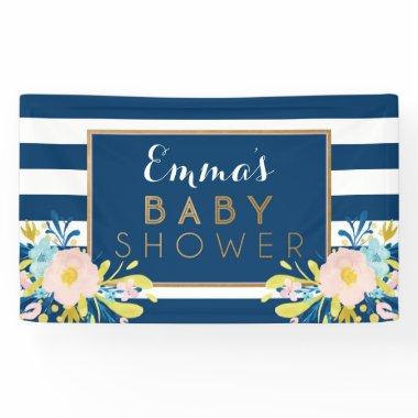 Navy White Striped Floral Baby Shower Banner