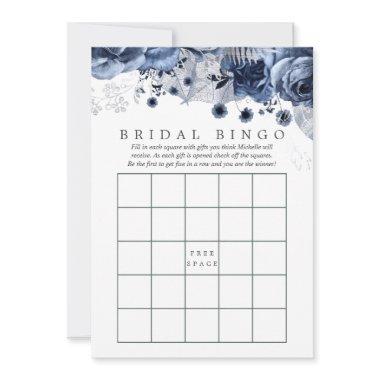 Navy & White with Silver Foil Floral Bridal Bingo