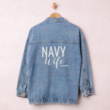 Navy Wife Minimalist Script Denim Jacket