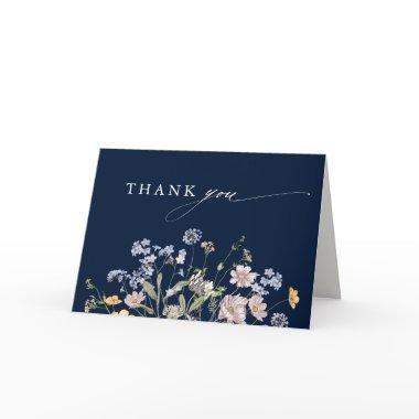 Navy Wildflower Meadow Garden Bridal Shower Thank You Invitations