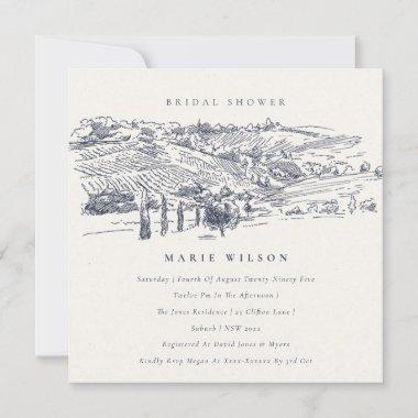 Navy Winery Mountain Sketch Bridal Shower Invite
