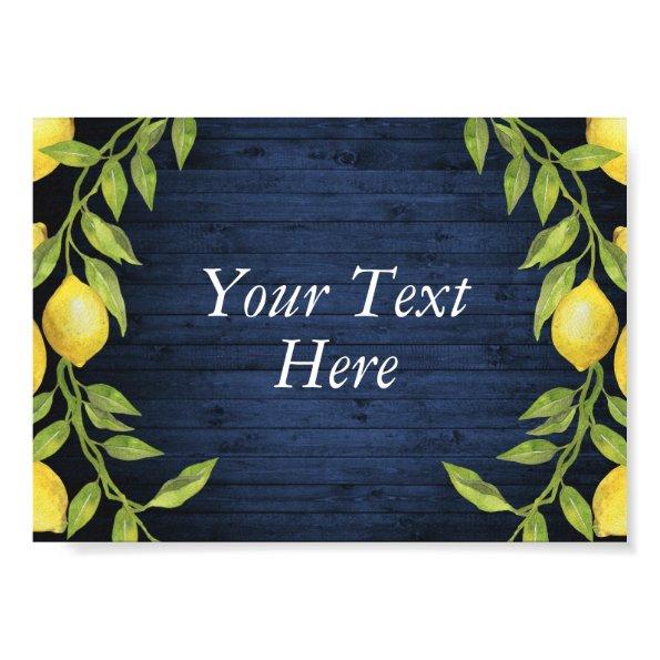 Navy Wood & Lemons Greenery Sign Poster