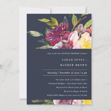NAVY YELLOW BLUSH BURGUNDY FLORAL COUPLES SHOWER Invitations