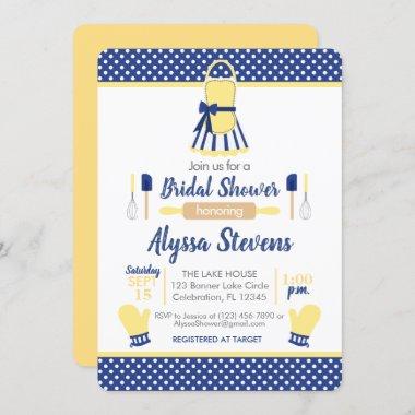 Navy & Yellow Retro Kitchen Bridal Shower Invitations