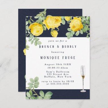 Navy Yellow Rose Rustic Brunch & Bubbly Invites