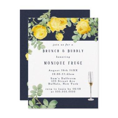 Navy Yellow Rose Rustic Brunch & Bubbly Invites