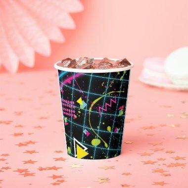 Neon Black Retro 80's 90's Birthday Party Paper Cups