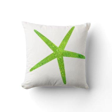 Neon Green Glitter Ombre Sparkle Starfish White Throw Pillow