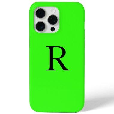Neon Green Monogram Initial Name Custom Color iPhone 15 Pro Max Case