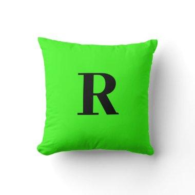 Neon Green Monogram Initial Simple Minimal Modern Throw Pillow