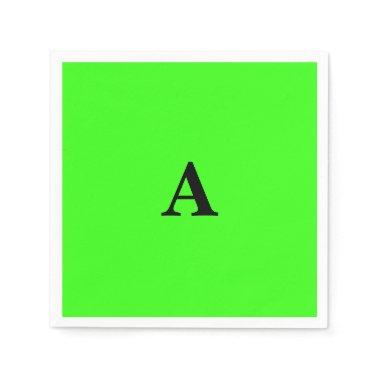 Neon Green Monogram Initial White Custom Modern Napkins